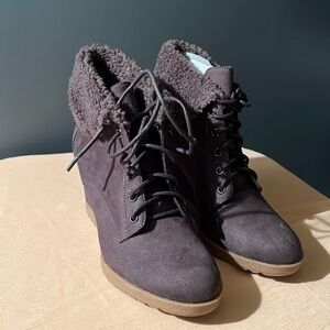 Dana Buchman lace-up wedge booties.